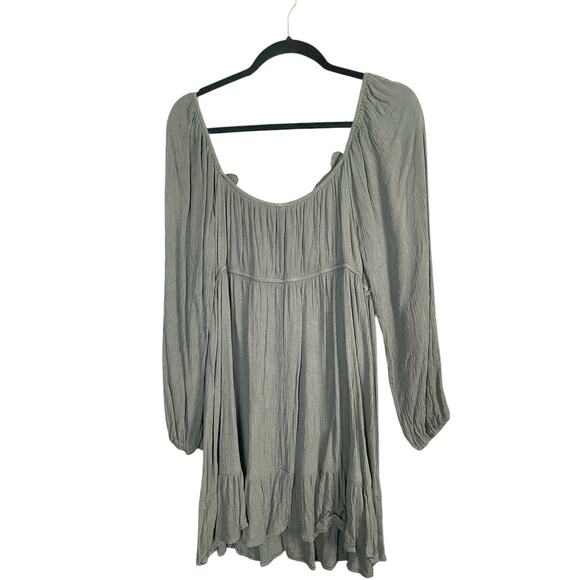 Francesca Mi Ami Mini Dress Size L Green Crotchet Tiered Ruffled Boho Peasant - Picture 7 of 13